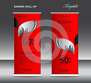 Red Roll up banner template vector, advertisement, x-banner, poster, pull up design, display, layout , business flyer, web banner