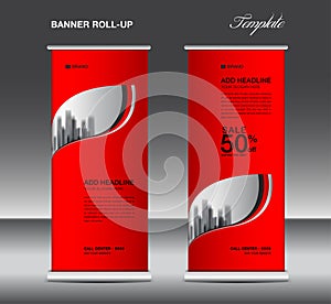 Red Roll up banner template vector, advertisement, x-banner, poster, pull up design, display, layout , business flyer, web banner