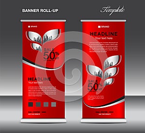 Red Roll up banner template vector, advertisement, x-banner, poster, pull up design, display, layout , business flyer, web banner