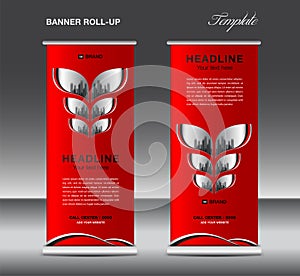 Red Roll up banner template vector, advertisement, x-banner, poster, pull up design, display, layout , business flyer, web banner