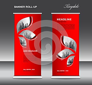 Red Roll up banner template vector, advertisement, x-banner, poster, pull up design, display, layout , business flyer, web banner