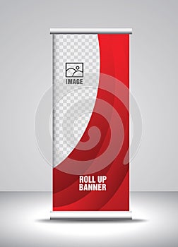 Red Roll up banner template vector, banner, stand, exhibition design, advertisement, pull up, x-banner