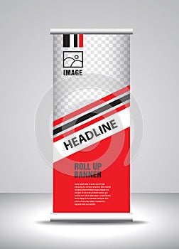 Red Roll up banner template vector, banner, stand, exhibition design, advertisement, pull up, x-banner