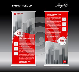 Red Roll up banner template vector, flyer, advertisement, poster