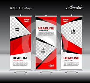 Red Roll Up Banner template vector illustration polygon background