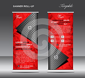 Red Roll up banner template vector, stand, flyer design, banner