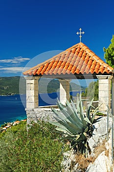 Red roof terrace over Peljesac Channel in Croatia