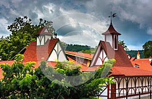 Red-roofed building in Helen, Georgia. photo