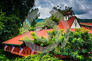 Red-roofed building in Helen, Georgia.