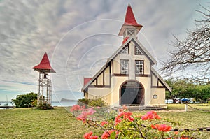 Red roofed church