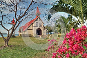 Red roofed church in Mauritius