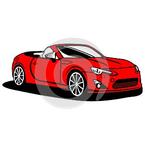 red roofless car front side view vector