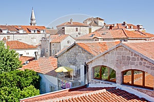 Red roofs in the city of Budva, Montenegro