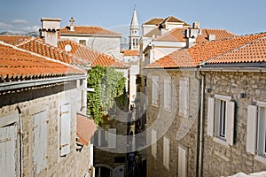 Red roofs in the city of Budva, Montenegro