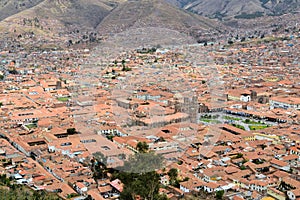 Red roofs of historic center, Cuzco, Peru