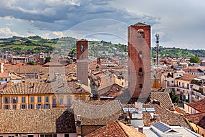 Red roofs and medieval towers of Alba, Italy.