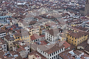 Red roofs of old houses Florence seen from the observation platform Duomo, Cathedral Santa Maria del Fiore.