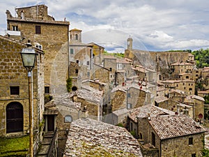 Red roofs of  Sorano, tuff mediaeval village in Tuscany, Italy