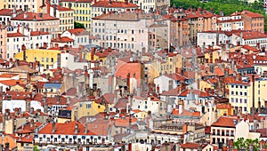 Red roofs and stone chimneys in Lyon