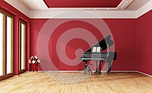 Red room with grand piano