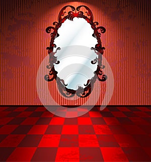Red room with mirror