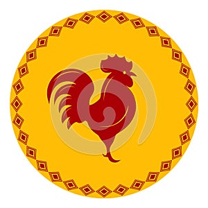 Red Rooster in a frame with an ornament