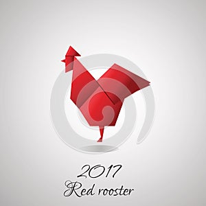 Red rooster in origami style vector icon