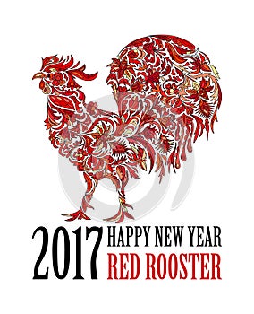 Red rooster, symbol of 2017 on the Chinese calendar. Happy new year 2017 card for your flyers and greetings card. Vector