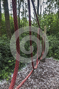 Red rope bridge for outdoors activity