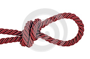 Red rope in the form of loop on white background