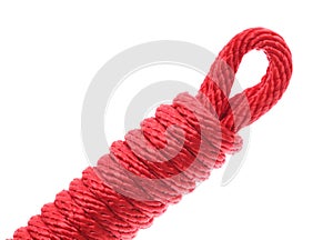 Red Rope in A Knot Isolated on White Background.