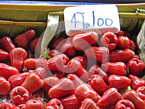 Red rose apple with a price tag in the market