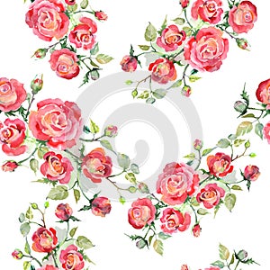 Red rose bouquet floral botanical flowers. Watercolor background illustration set. Seamless background pattern.