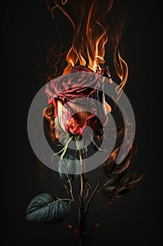 Red Rose Burning in Fire Created using Generative AI Tools