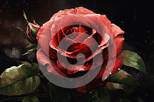 Red rose bush closeup. Generate Ai