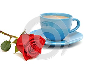 Red rose and cup of coffee