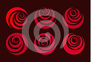 Red rose, flower abstract stylized petal. Circle shape, logo set. Love symbol.