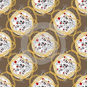 Red rose Flower ang gold chain seamless pattern eps10