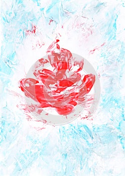 Red rose, flower, bud, plant. Encaustic, art decoration, sketch. Illustration hand drawn modern, hot wax new