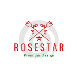 Red rose flower cross with star logo design vector graphic symbol icon sign illustration creative idea
