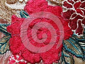 Red rose flower drow with thread