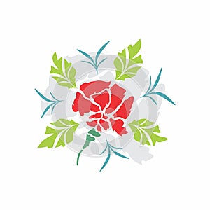 Red Rose flower with green leaves vector colorful Round motif design. Simple Rose flower sketch vector illustration.