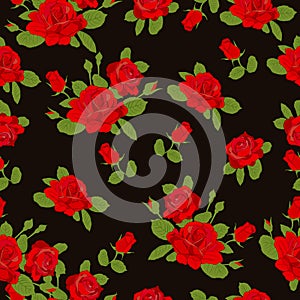 Red rose flower pattern on black background