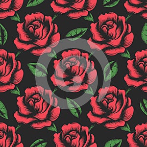 Red rose flower seamless pattern