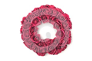 Red rose flower wreath isolated on white background.
