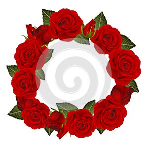 Red Rose Flower Wreath. isolated on White Background. Vector Illustration
