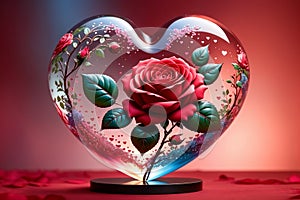 red rose in glass heart, love concept