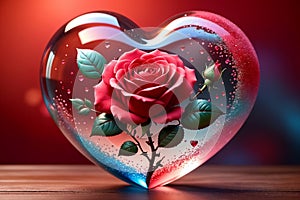 red rose in glass heart, love concept