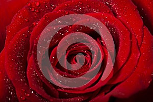 Red rose with gleam drops of water