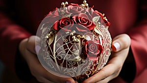red rose in hands rings in hands red rose in hand
